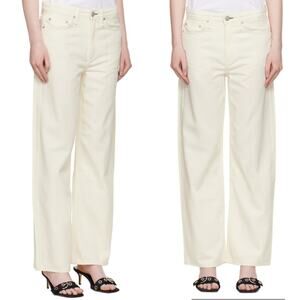 Rag & Bone Logan Wide Leg Jeans Off White Ecru Rigid Organic Cotton Size 30 NEW